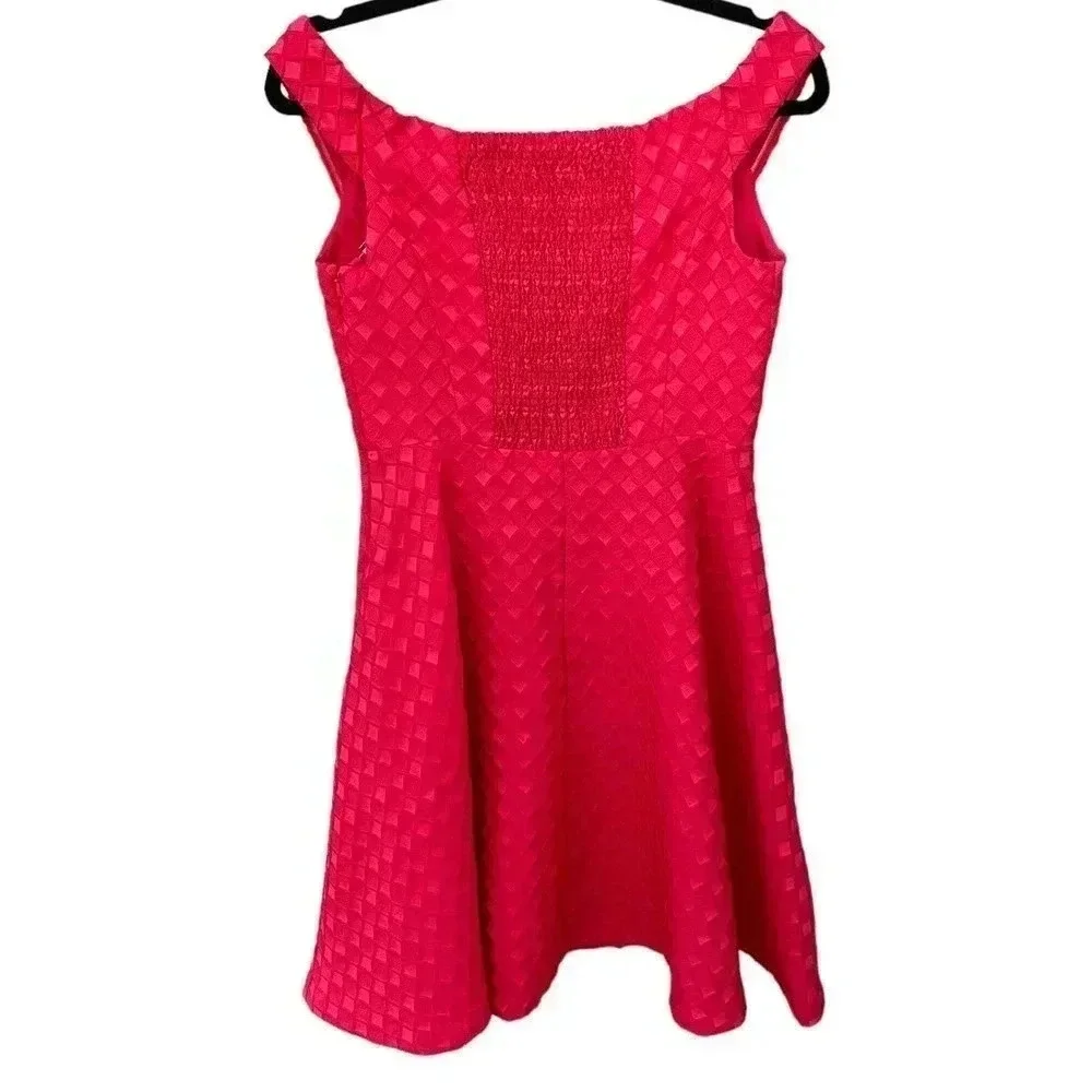 Anthropologie Red Textured Fit & Flare Dress Retro Holiday